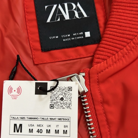 New Zara Men Red Orange Bomber Jacket Top Coat M - Picture 5 of 8